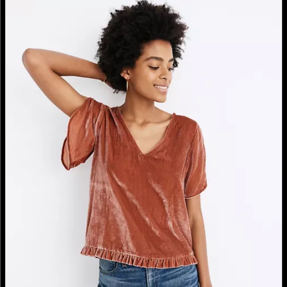 Madewell Velvet-Tulip Sleeve Ruffle Top